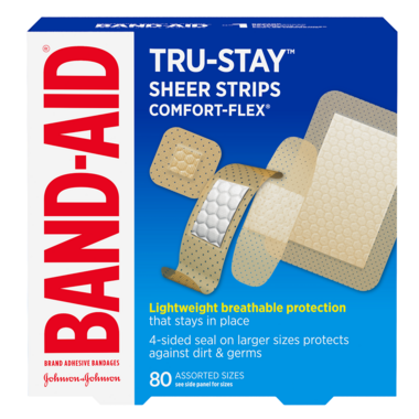 BAND-AID BRAND COMFORT-FLEX PLASTIC BANDAGES ASSORTED 80/BOX