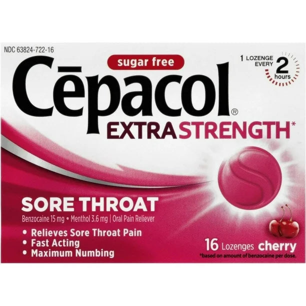 CEPACOL LOZENGES SORE THROAT LOZENGES EXTRA STRENTH CHERRY - 16/BOX