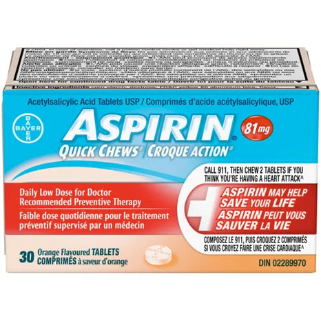 ASPIRIN QUICK CHEW TABLETS 81MG 30/BOTTLE
