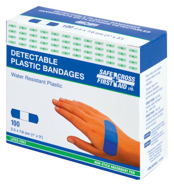 PLASTIC DETECTABLE BANDAGES - 2.5 x 7.6 cm 100/BOX