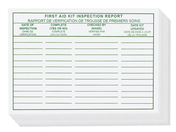 FIRST AID KIT INSPECTION REPORT CARDS - 25/PACK